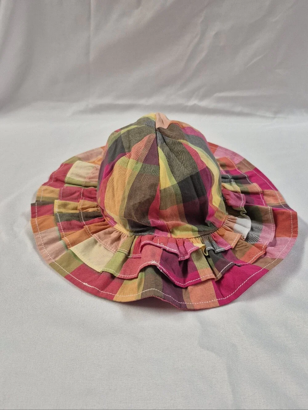 Gymboree Toddler Girls Plaid Ruffle Sun Hat Multicolor Beach Bucket Hat 2T-3T